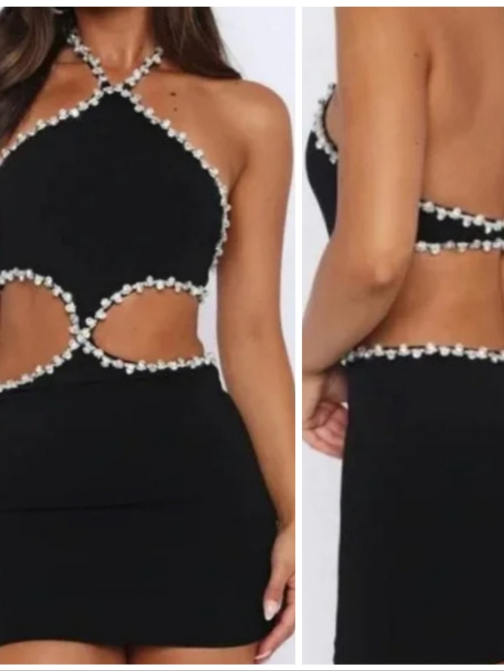 NWT White Fox Boutique Black Cutout Top with Crystal Trim Halter Dress Size S